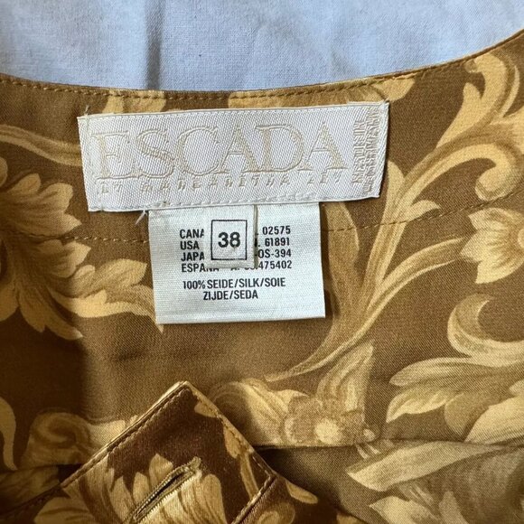 Vintage Escada Margaretha Ley Silk Gold Brown Blouse Size 38 Button Front - Picture 6 of 6
